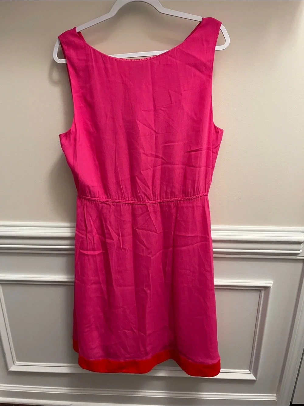 kate spade Hot Pink Sleeveless Tie-Neck Midi Dress with Red Hem
